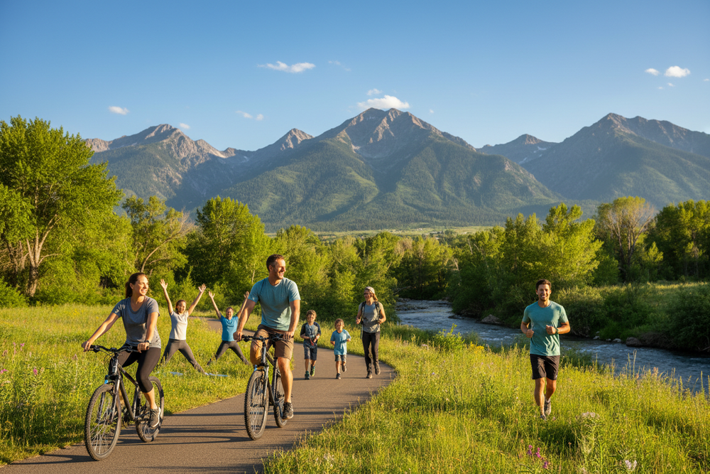 Happy people with Wasatch Mountains